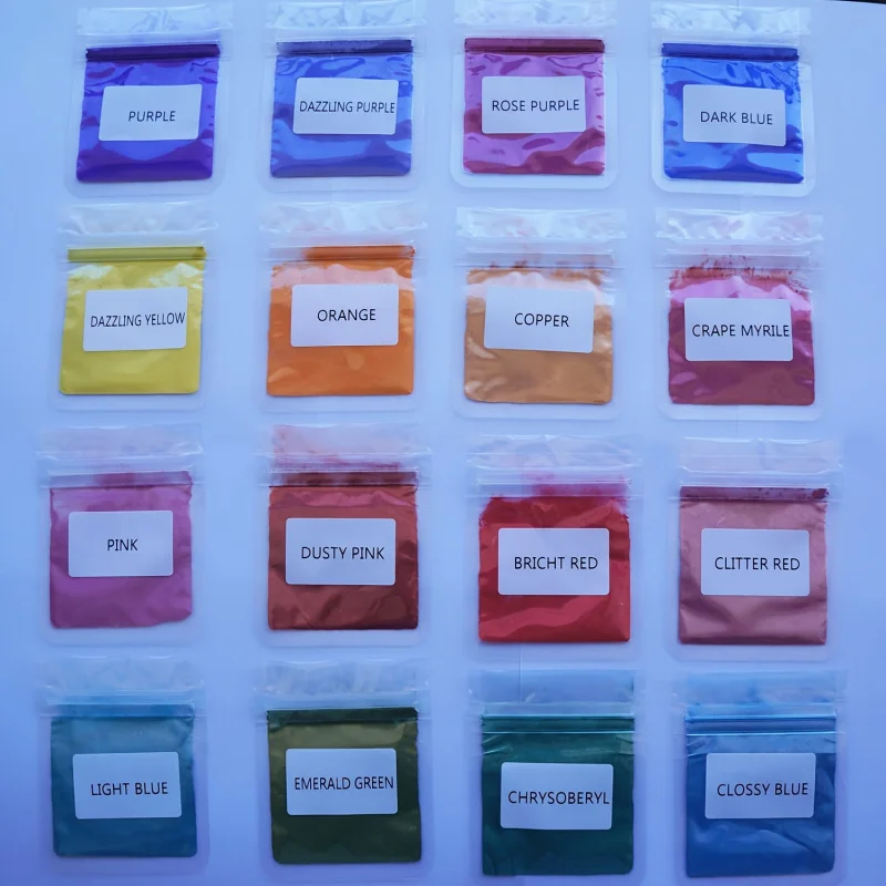 16Color Mica Powder Set，Per Pack1Grams of natural pigment，Suitable for epoxy resin dyes、Car paint、Soap making、Candle coloring an