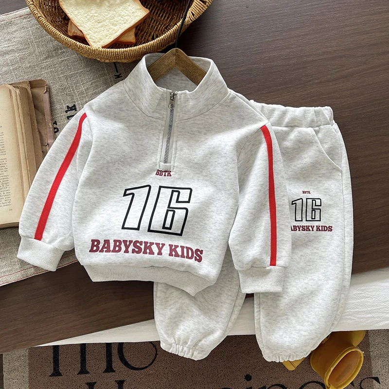 Kids Number Print Stand Collar 2Pcs Spring Autumn Tracksuit