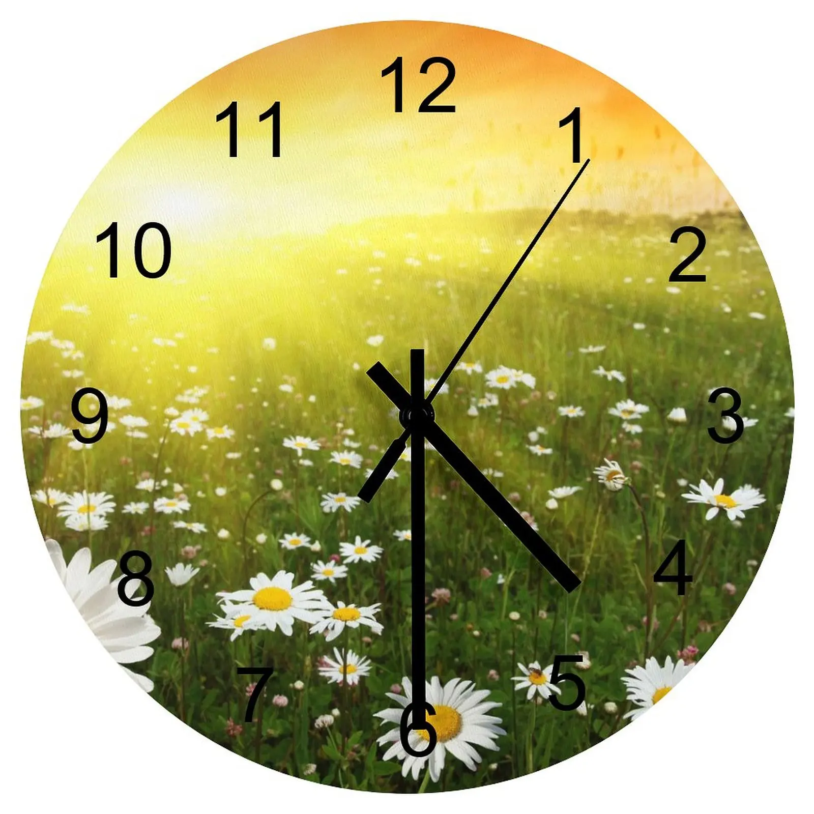 

Kitchen Wall Clock Graceful Flowers Nature Clocks 12 inch Silent Wood Round Durable Slim Profile Novelty