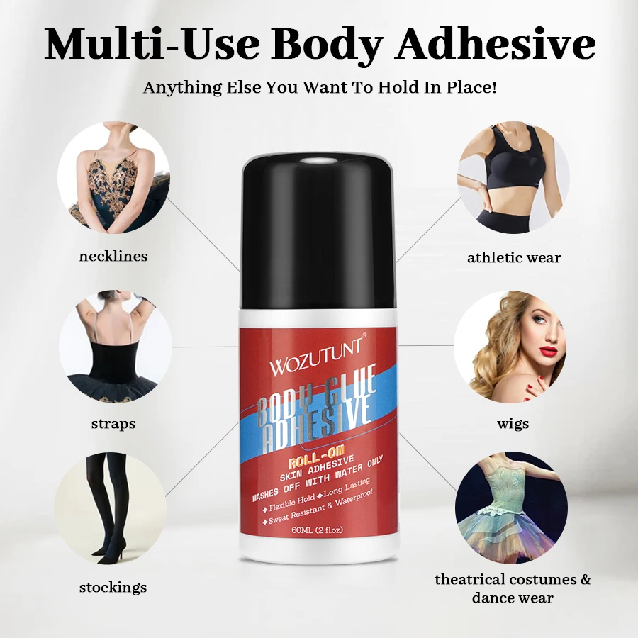 Roll-On Body Adhesive 60ml, Sweat Resistant Hypoallergenic Skin Glue for Stage Performance Dancewear Ballerinas Dancers view 4