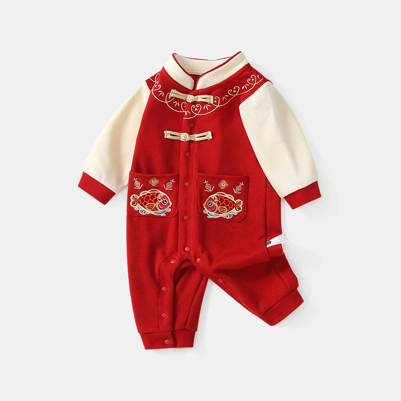 

Kawaii Chinese Style Embroidered Goldfish Romper Newborn Jumpsuit Autumn Baby Girl Clothes Cute Infant Birthday Outing Bodysuits