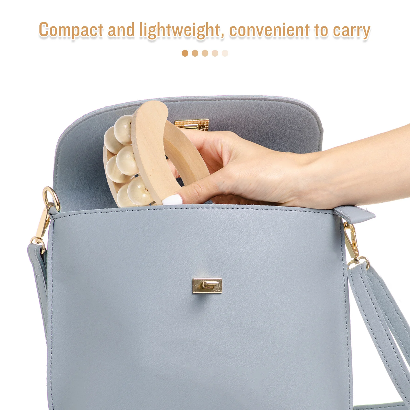 Wood Massage Roller for Back Neck and Body Compact Lightweight Muscle Relief Tool with Natural Wooden Handle for Home Travel