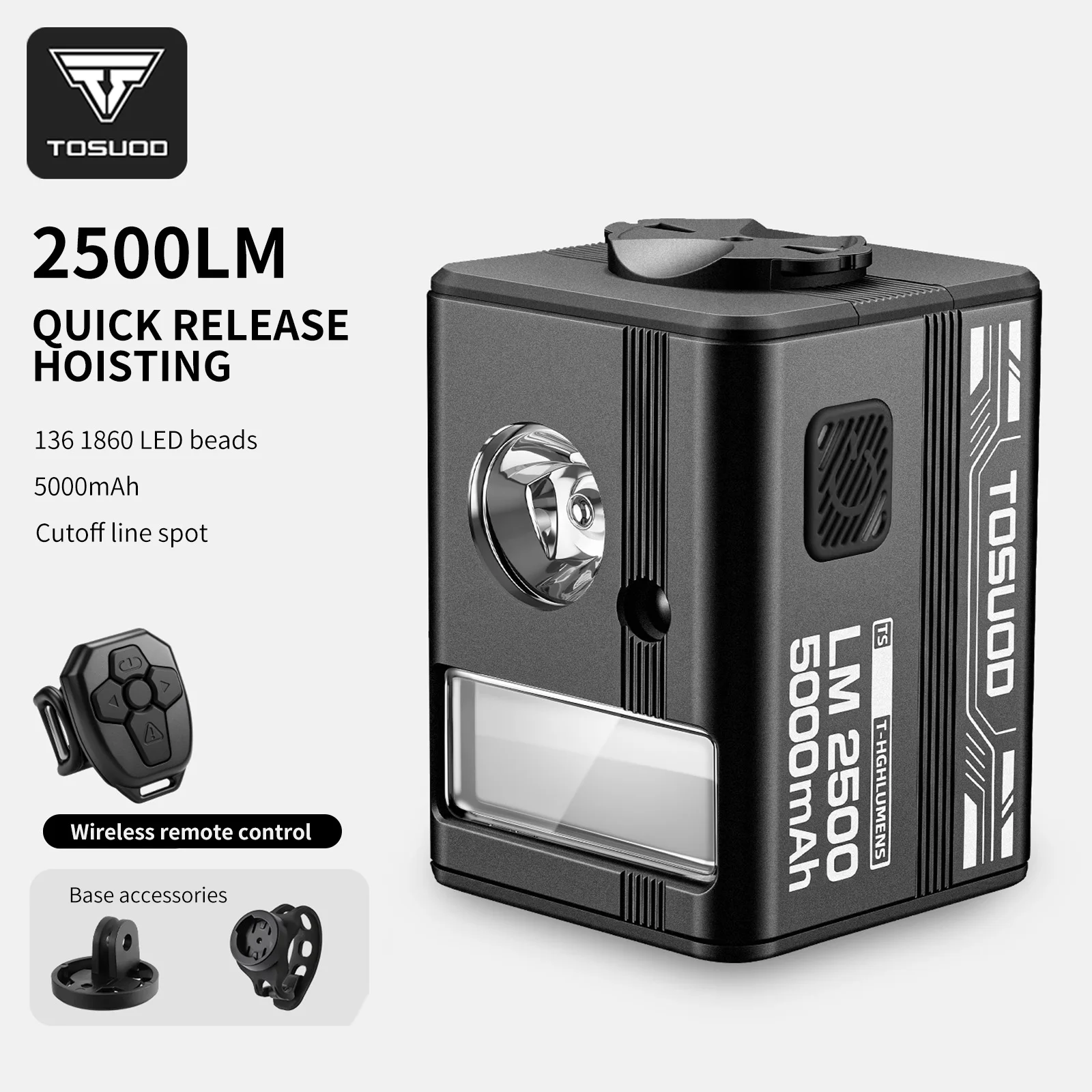 TOSUOD Quick Release Bicycle Headlight Dual LED Bike Front Light USB Rechargeable Wireless Remote Cycling Lamp