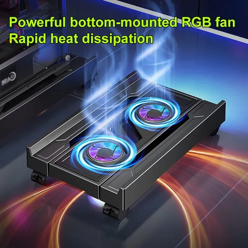 Desktop PC Tower Stand with Fan Heat Dissipation Computer CPU Holder Telescopic Desktop Stand Office Cooling Heightened Shelf