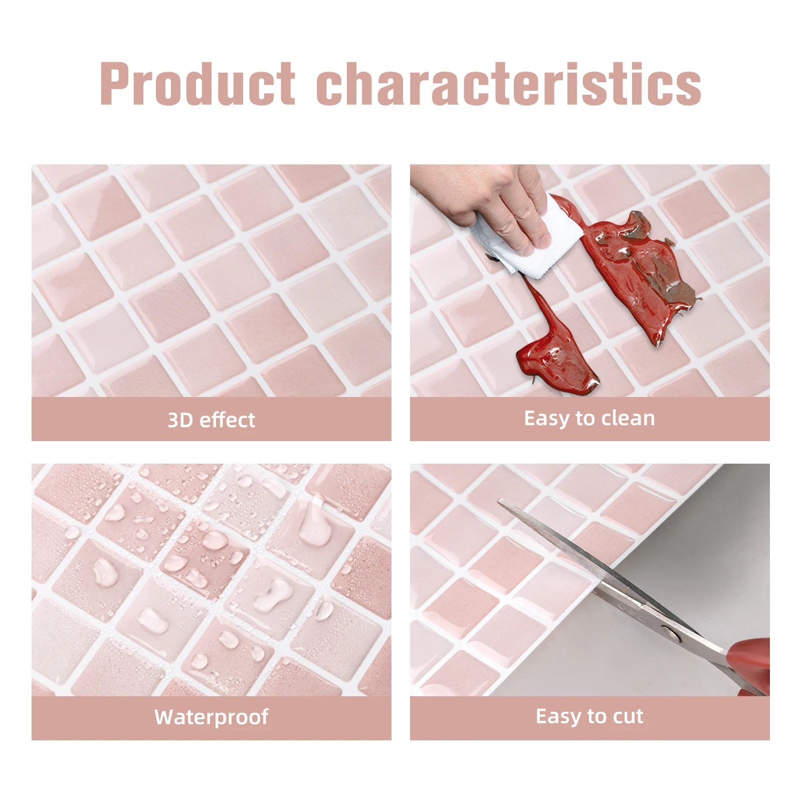 10pcs 3d Wall Tile Sticker Self-Adhesive Mosaic Wallpaper Waterproof  Wall Decals Peel & Stick Square Wall Panel Sticker