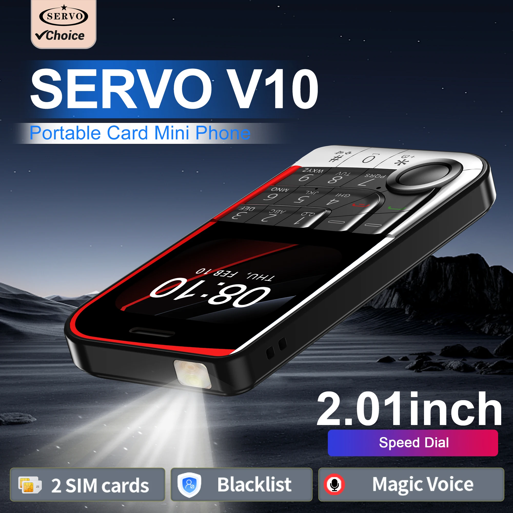 SERVO V10 2 SIM Card Small Mobile Phone Speed Dial Blacklist Flashlight Magic Voice 2.01
