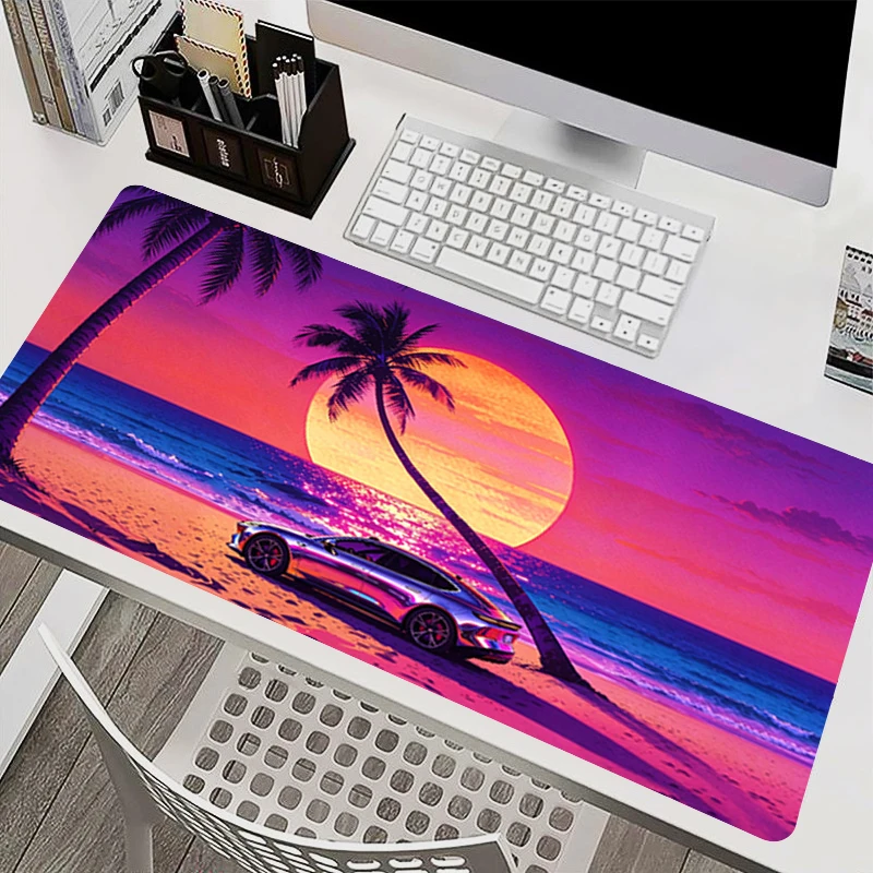 Mouse Pad Neon Urban Night Scene Gamer Mouse Mat Colorful Keyboard Pad Retro Twilight City Computer Desk Mat Large Game MousePad