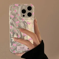 Luxury Laser Pink Rose Case For iPhone 11 12 Pro 13 14 15 16 Pro Max X XR XS Max 7 8 16 Plus SE2 Fundas Shockproof Soft Cover