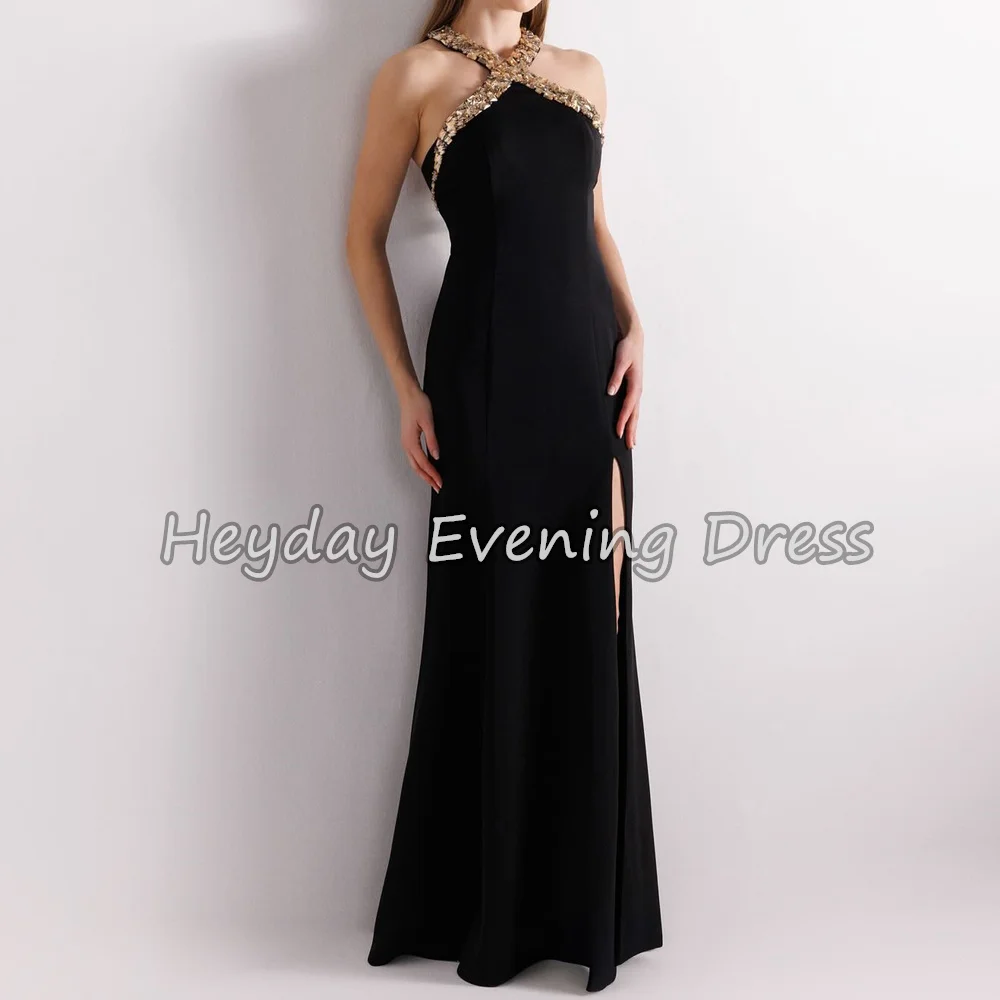 

Heyday Crepe Mermaid Halter Floor Length Beading Simple Saudi Evening Dresses For Women 2025 Wtih Sleeveless Arab Party Dress
