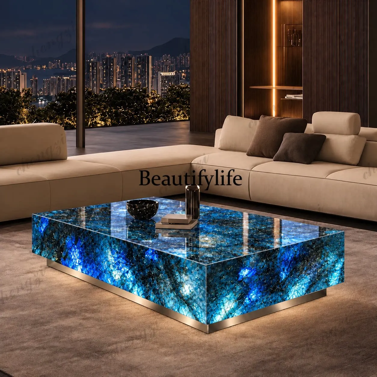Italian style, marble coffee table living room custom square modern design large flat floor luxury stone light luxury villa