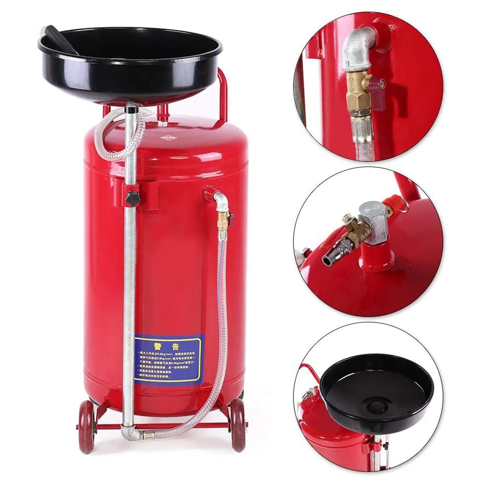 80 Liter 17.5 Gallon Portable Auto Waste Oil Drain Tank Air Operated Drainer Drainage Collector