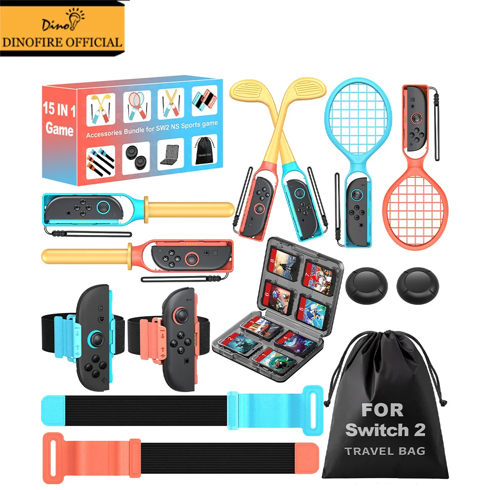 

Dinofire 15-in-1 Switch 2 Sports Bundle - Golf Club Tennis Racket Wrist Strap Travel Bag Case for Switch 2 Sports Accessories