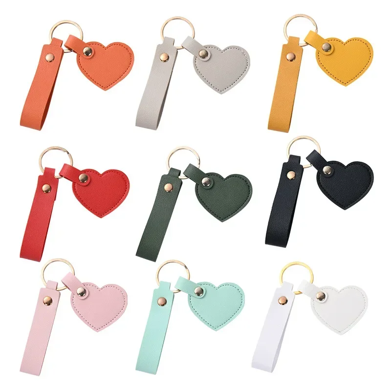 Custom Logo Colorful Fashion Love Leather Keychain Chain Men Women Personalized Keyring Laser Engrave Key Ring Gift Wholesale