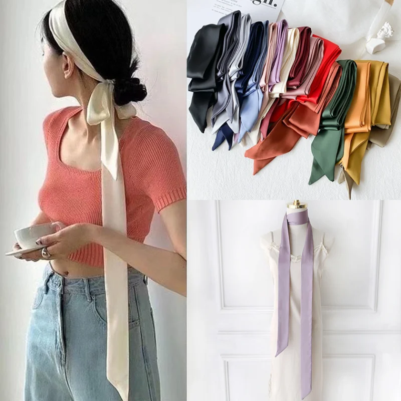 

Новый женский узкий длинный шарф, однотонный шифоновый шелковый резиновый красный галстук, черная сумка, ленты, повязки на голову, колье-стример 200x5 см