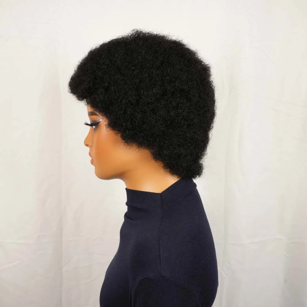 Parrucche per capelli umani corti con taglio pixie riccio afro crespo per le donne Sostituzione dei capelli soffici completamente fatta a macchina dall'aspetto naturale