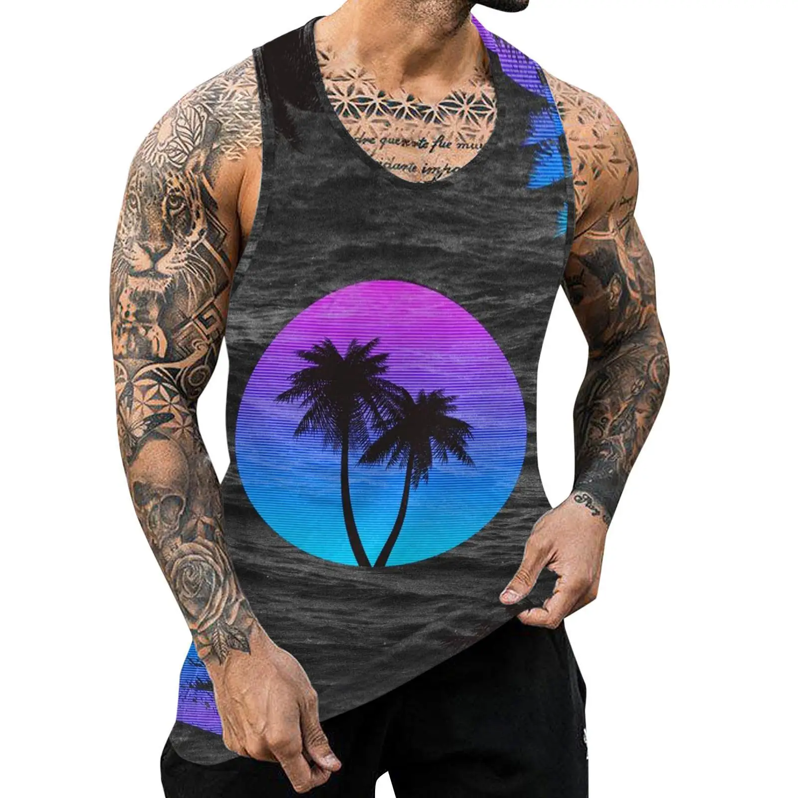 Summer New Men\'s Hawaiian Style 3D Printed Tank Tops Casual Holiday Landscape Sports T-shirts Fashion Streetwear Sleeveless Vest