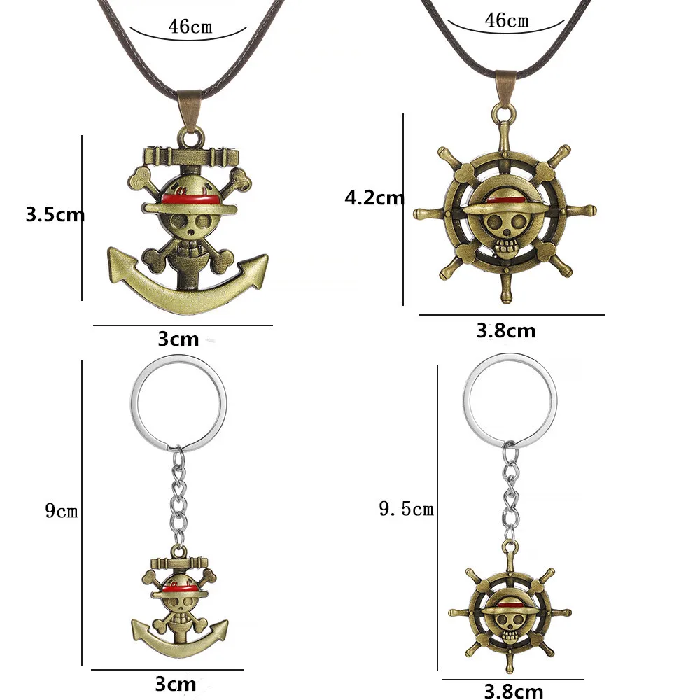 Anime One Piece Keychain Monkey D. Luffy Skull Head Ship Anchor Rudder Wheel Keychain Pendant Action Doll Toy Cosplay Sailor