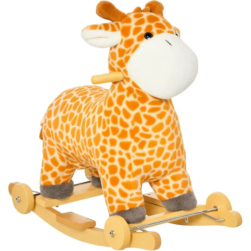 

2-in-1 Kids Ride-On Giraffe Rocker with Sound, Wooden Base, Pedal, Handle, Plush Seat, Suitable for Ages 3-6, Yellow