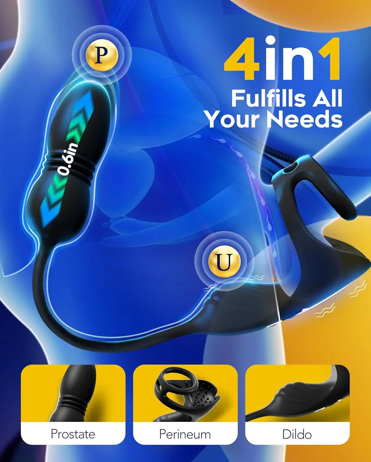 전립선 마사지기 진동 추진 - 플러그 플러그 앱 제어 8가지 진동 모드 P-포인트 장난감 진동 링 포함, 남성 쾌락 장난감