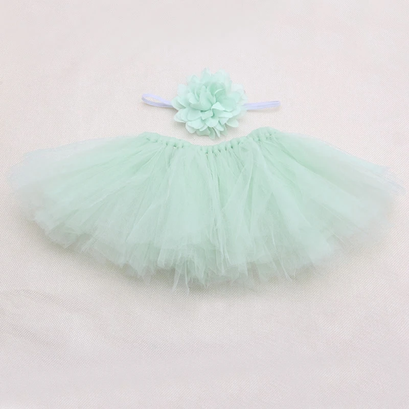 Baby Tutu Clothes Skirt Newborn Headdress Flower Girls Photo Prop Outfits Lace Bowknot Skirt with Flower Headband