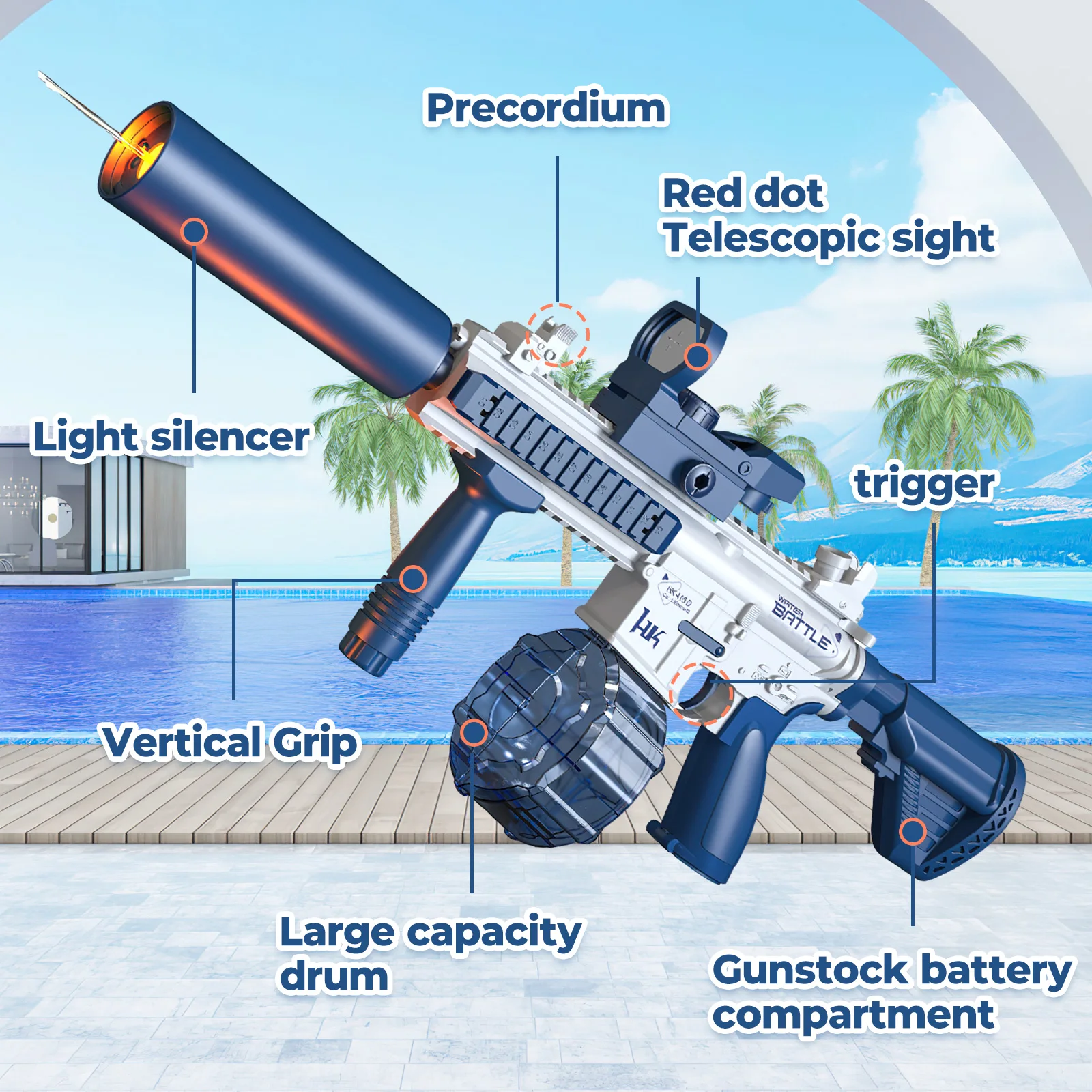 M416 Water Gun Electric Automatic Airsoft Pistol Spurt Fire Water Guns Swimming Pool Beach Party Game Outdoor Water Toy for Kid