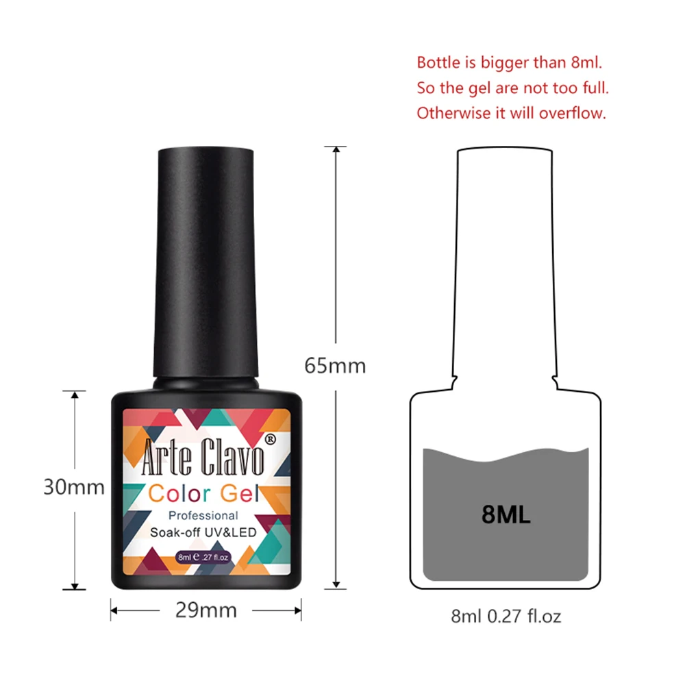 Arte Clavo 8 ml reflektierender Glitzer-Pailletten-Gel-Nagellack für Maniküre, semi-permanent, Soak Off UV, DIY-Kunst, glänzender Nagellack