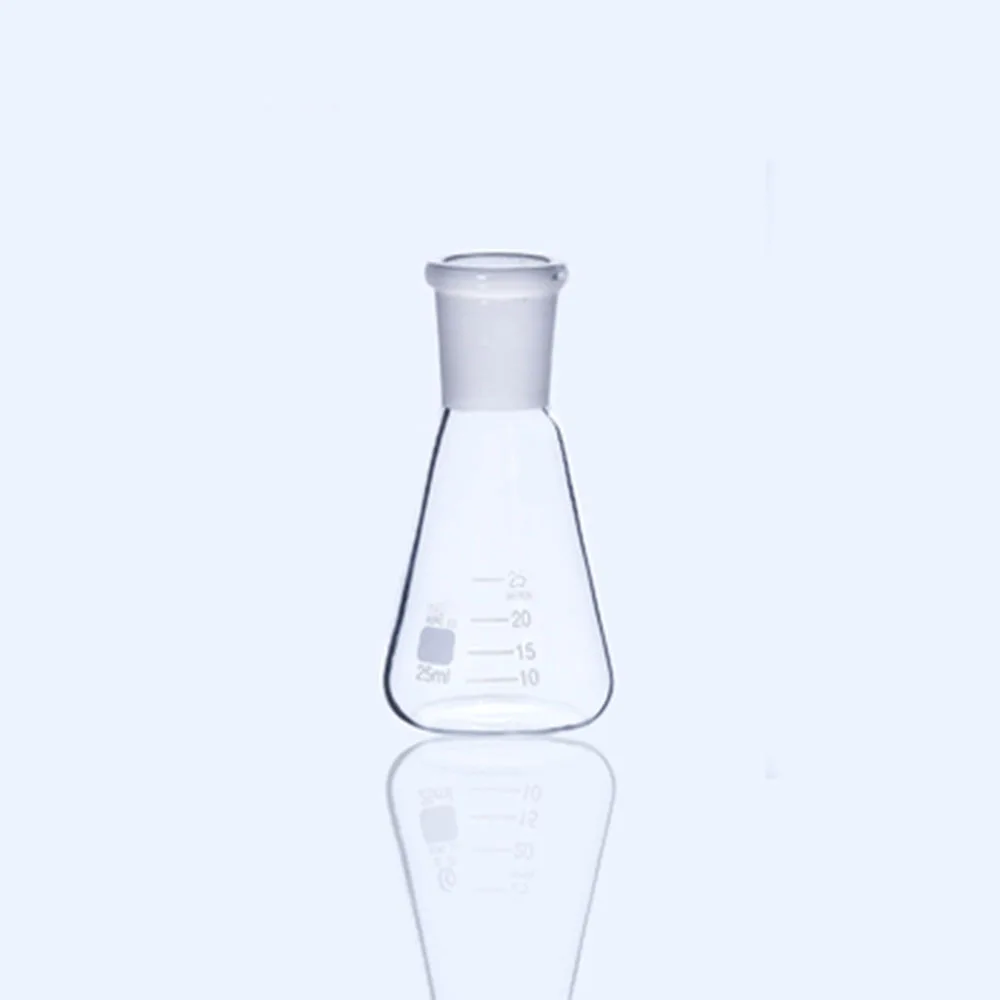 Frasco Erlenmeyer de vidrio de borosilicato 3.3 de alta resistencia, 10/25/50/100/150ml, 14/23 19/26 24/29, recipiente cónico, suministros de vidrio para laboratorio