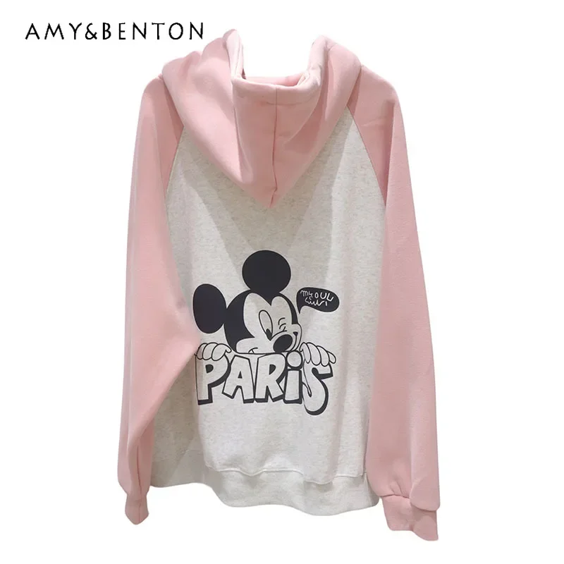 

Potdemiel Raglan Sleeve Sweet Cartoon Print Autumn Loose Cotton Zipper Cardigan Hoodies Coat Sudaderas De Mujer Kawaii Clothes