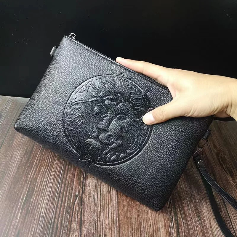 Fashionable lion head pattern business men's handbag mobile phone handbag casual men's envelope daily bag