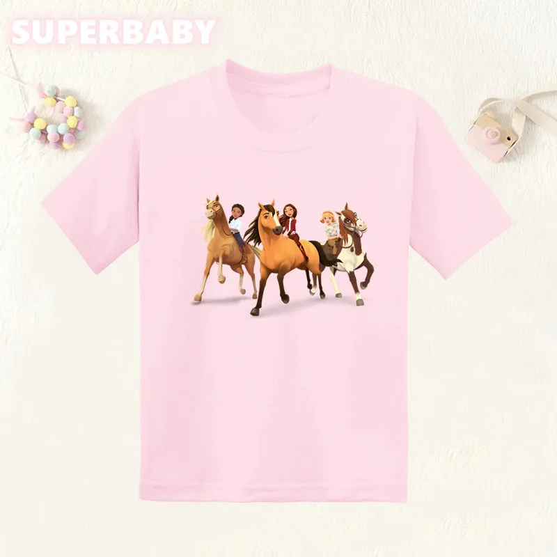 Girls Clothes Kids Lucky & Mustang Spirit Horse Cartoon Graphic Kawaii T shirts Summer Toddler Baby Cute Tee Tops Boys T shirt