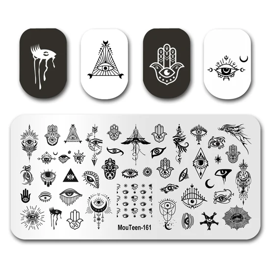 Timbro per unghie moute161 malocchio Hamsa piatti per unghie a mano timbro King Manicure Set per Nail Art Stamping