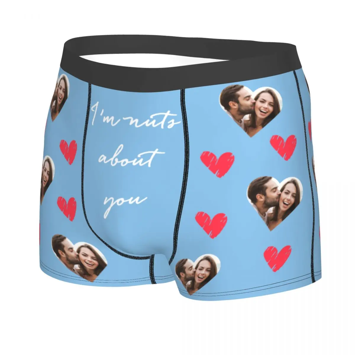 Custom Faces Print Boxer Briefs for Men Love Heart Photo Underwear Gifts Christmas Gift Boyfriend Birthday Present