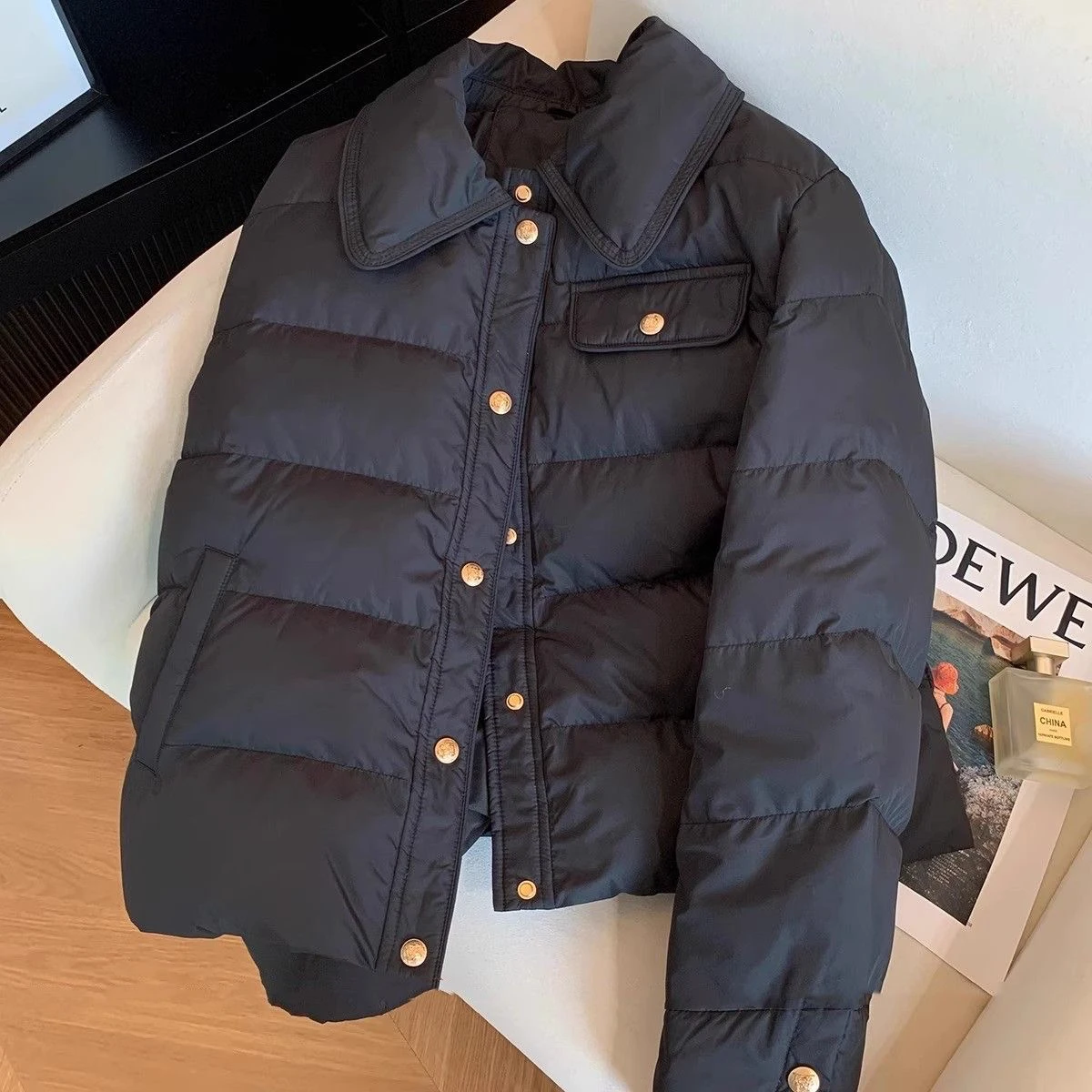 

Bla Korean Sle Cotton Jaet Women's Loose Fit Faionable Winter Coat Stand Collar Thiened Long Sve Single Button