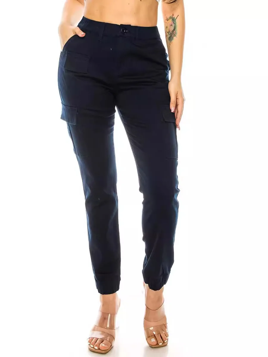 Długie spodnie damskie z wysokim stanem, dzianinowe, luźne, letnie, modne spodnie codzienne.