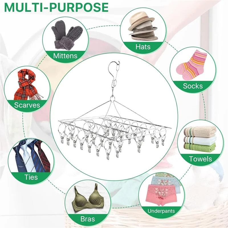 

Space-Saving Hanging Herb Drying Rack-4-Piece Stainless Steel Set With 30 Hooks For Fresh Herbs
