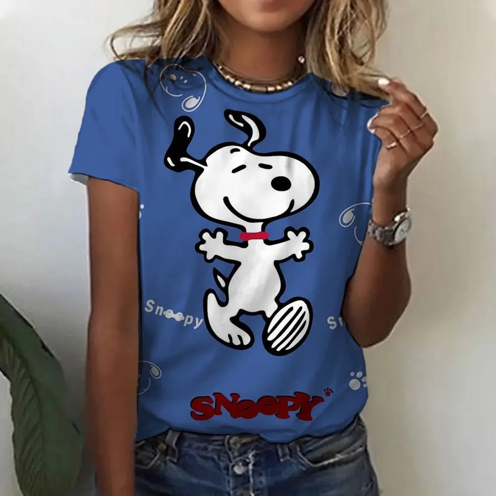 Fashion Snoopy Print Casual O-neck Top Tee Shirt Women Black White T-shirtWomen T Shirt Harajuku Short Sleeves T shirts