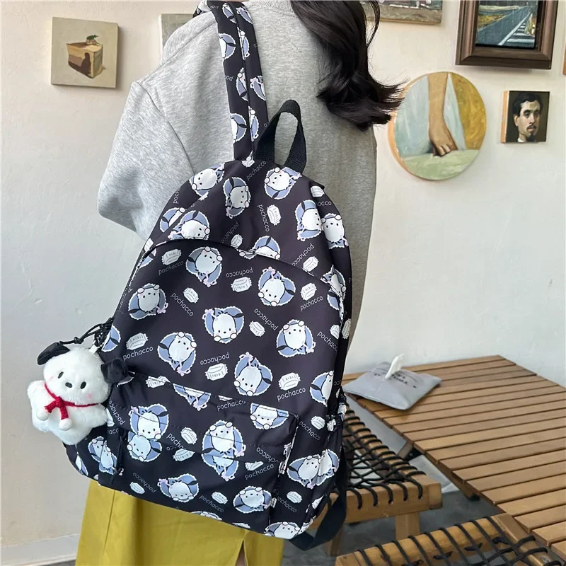 Sanrio Pacha Dog Student Schoolbag, grande capacidade mochila, desenhos animados bonitos, leve, casual, novo