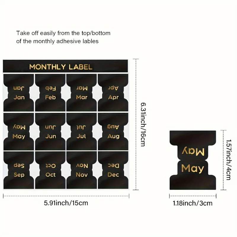 1/5sheets 1-12Monthly Gilding Month Label，Self-Adhesive Monthly Planning Plan Label Calendar Sticker Index Sticker