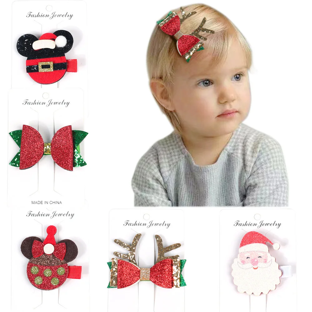 

50 pcs/lot, Glitter Sequin Bow Hair Clips For Christmas, Baby Girls Xmas Hair Clips Holiday Gift