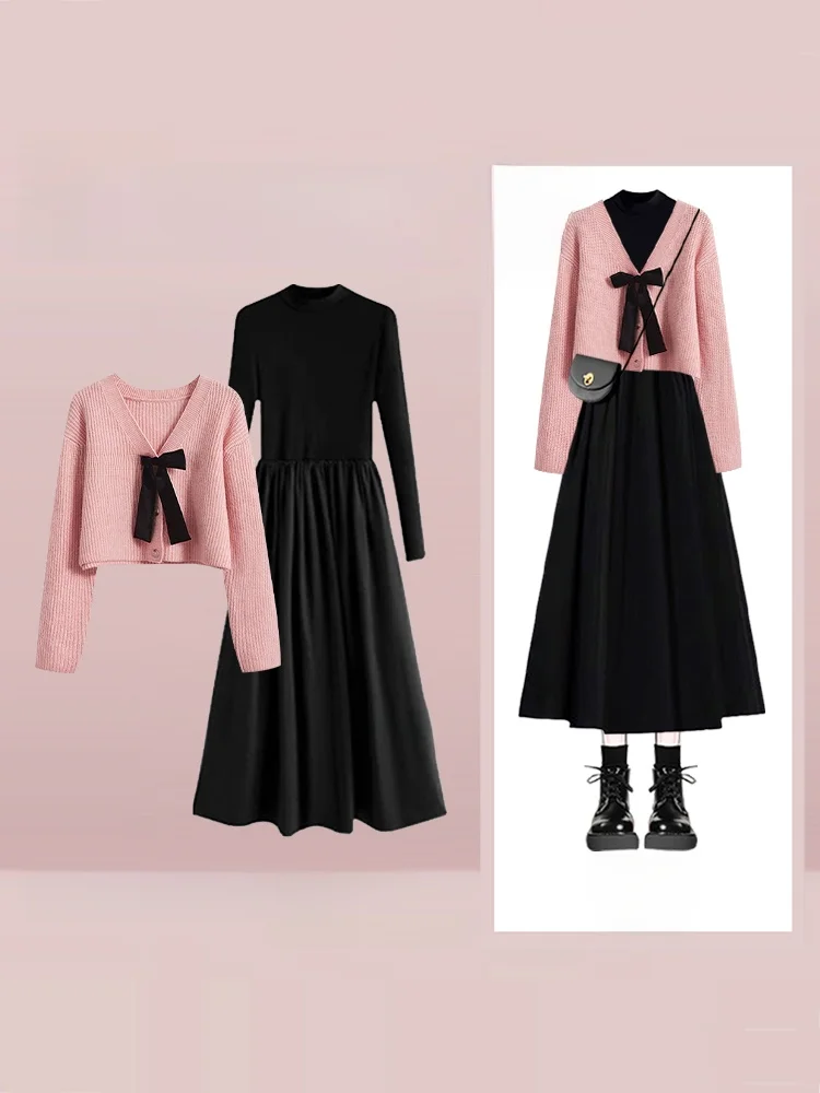 

Ранняя осень, вязаный кардиган и комплект для похудения, женский модный костюм-двойка, V-Ne Long Sve, повседневная одежда