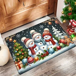 Christmas Snowman Entrance Doormat Home Decor Winter Xmas Bedroom Non-slip Floor Mat Bathroom Doormat Christmas Decorations