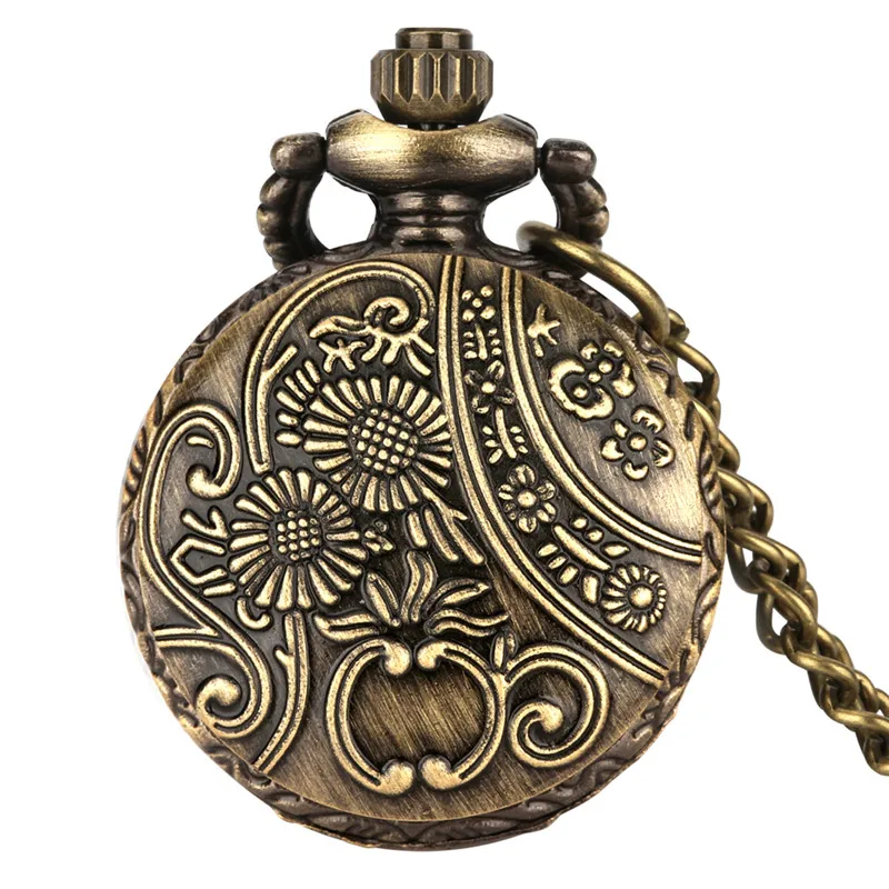 Vintage Design Carving Herz Blume Blatt Muster Arabisch Anzahl Quarz Taschenuhr für Männer Frauen Halskette Kette Zeitmesser Geschenk