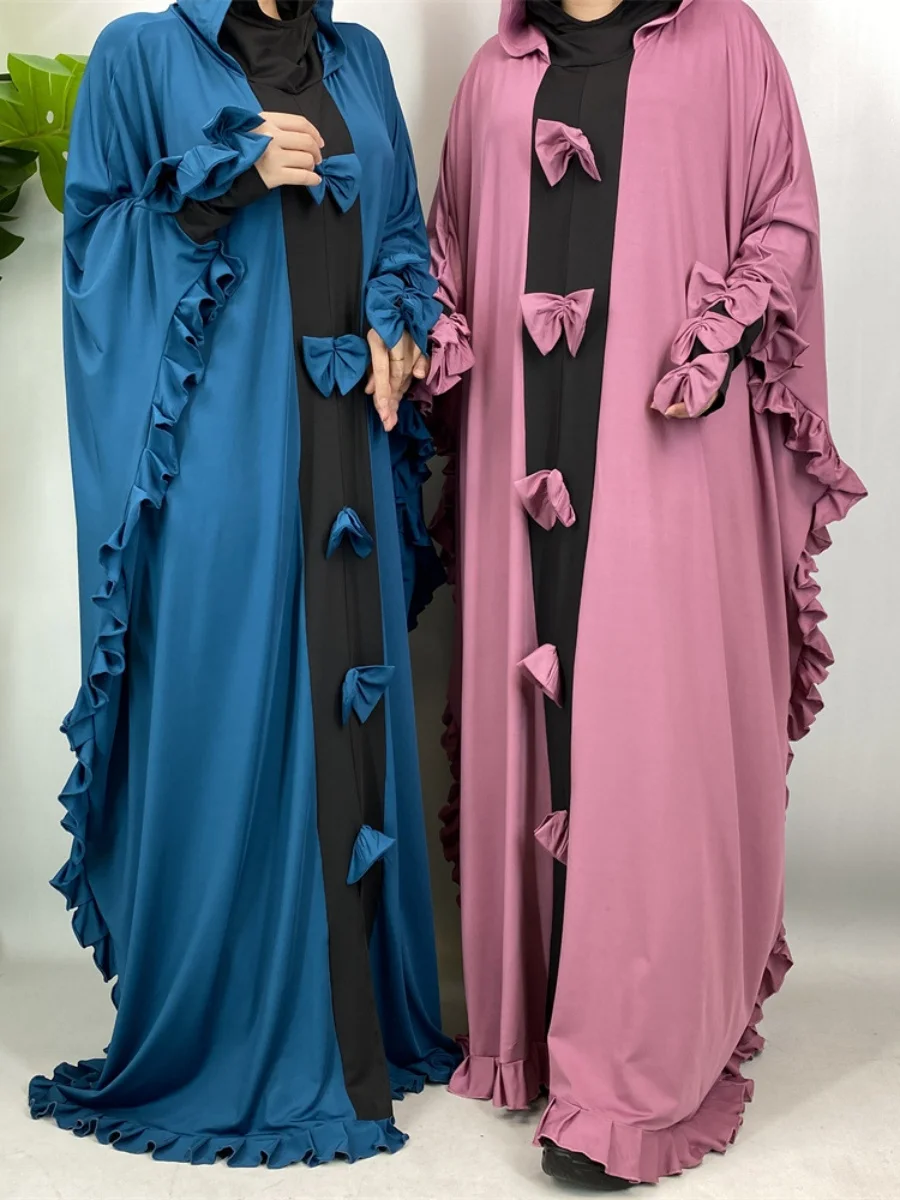 

Мусульманское Дубай Абая, роскошное длинное платье с аппликацией и бантом, свободные скромные платья, кафтан, халат размера плюс, женская исламская одежда