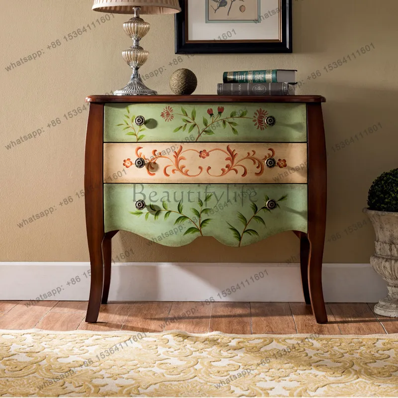 

56American country foyer entrance cabinet retro painted storage decorative cabinet