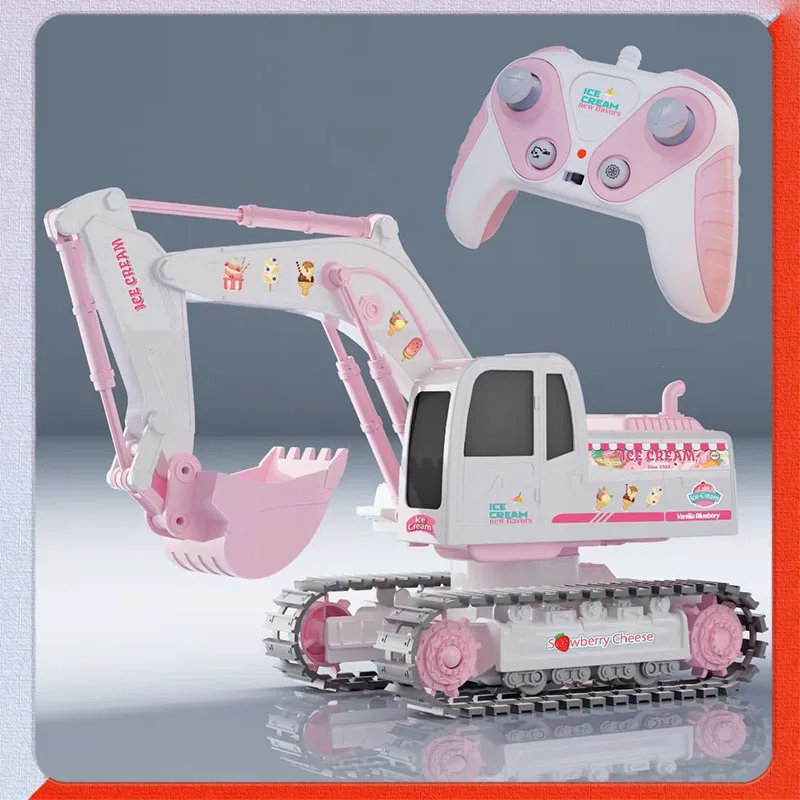 Rc Car Children'S Pink Remote Control Excavator Toy Charging Excavator Simulation Engineering Vehicle Girl Cute Birthday Gift