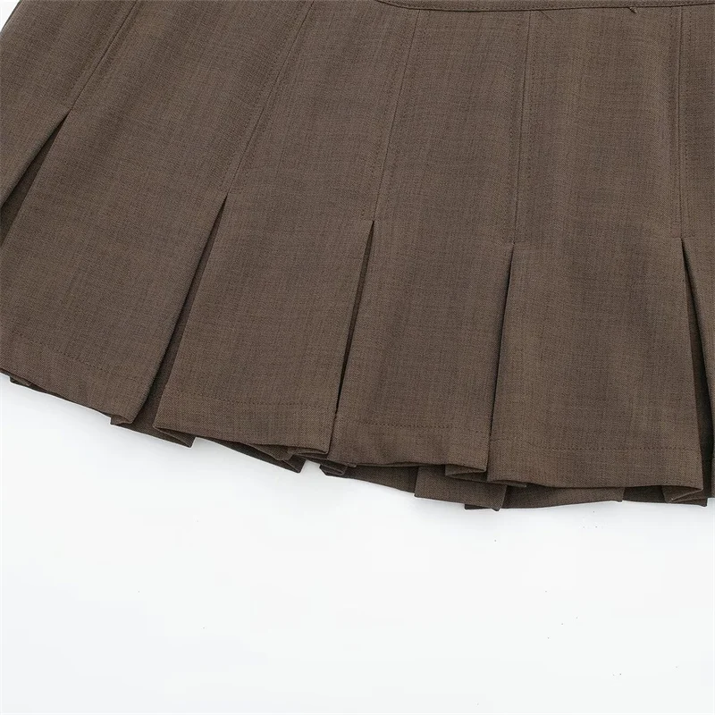 KEYANKETIAN 2024 New Launch Women's Pleated Russet Skirt Street style Side Zipper Dummy Pocket Low-Rise A-line Mini Skirt Y2K