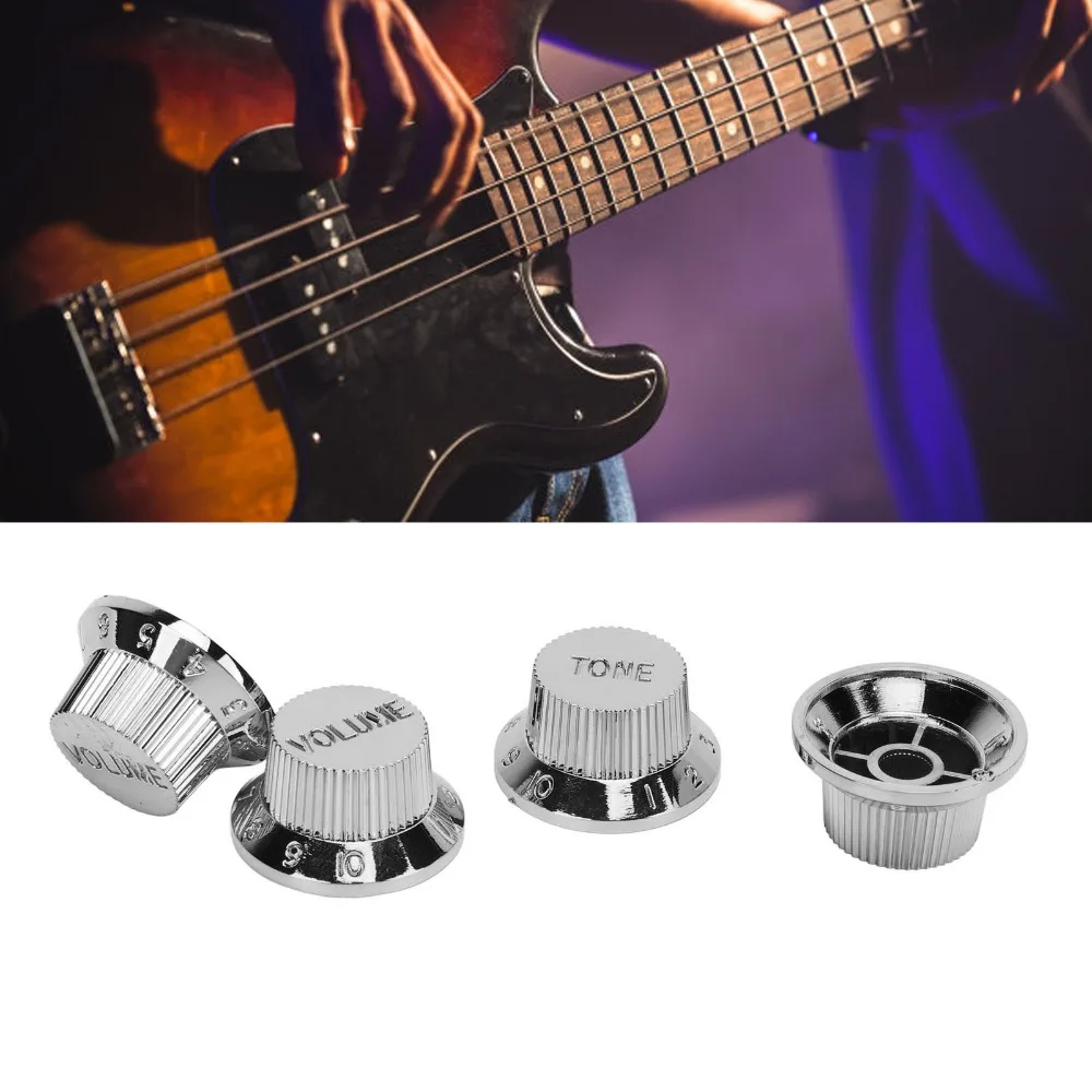4PCS Silver/Gold Electric Bass Volume Toning Control Knob Polymer Guitar Potentiometer Knob Set Electric Guitar Accessories