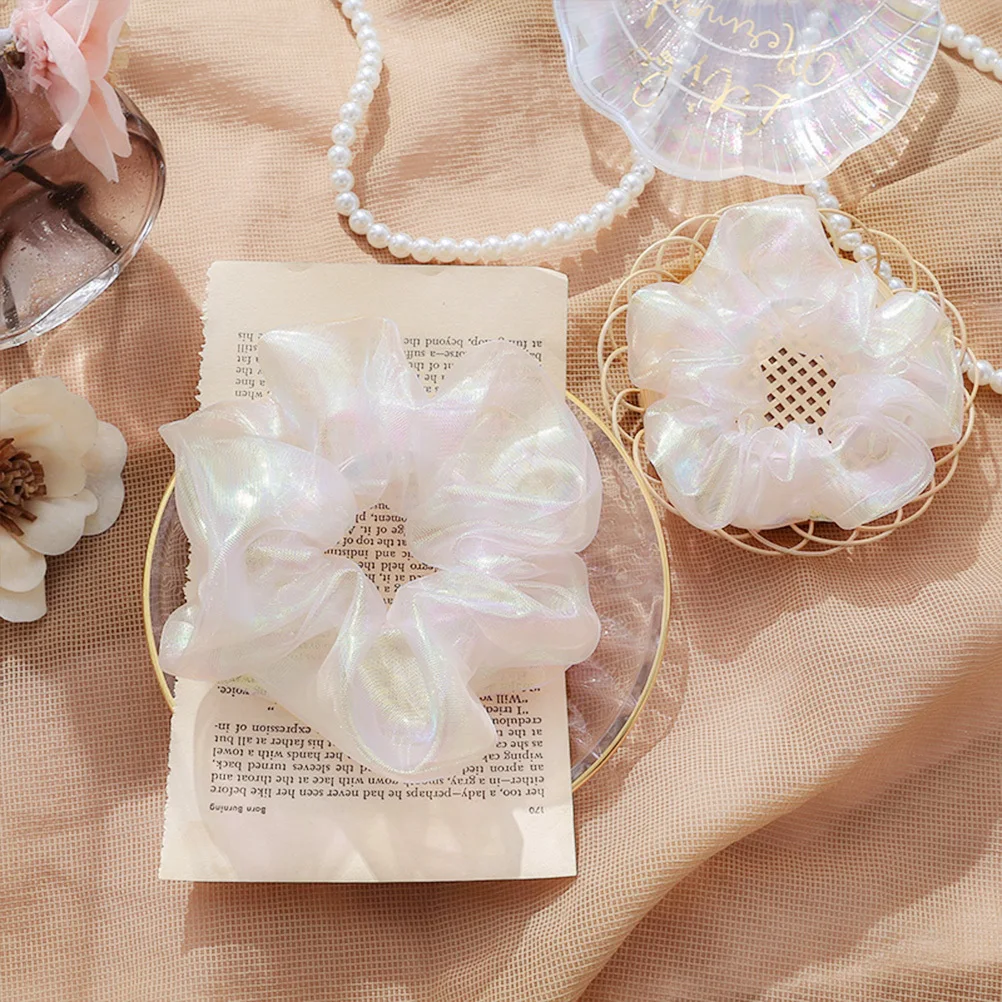 

4Pcs Gauze Hair Rope Ponytail Holders Stretch Hair Ties Girls Hairbands for Women Office Casual Fashion Accessories Small Large