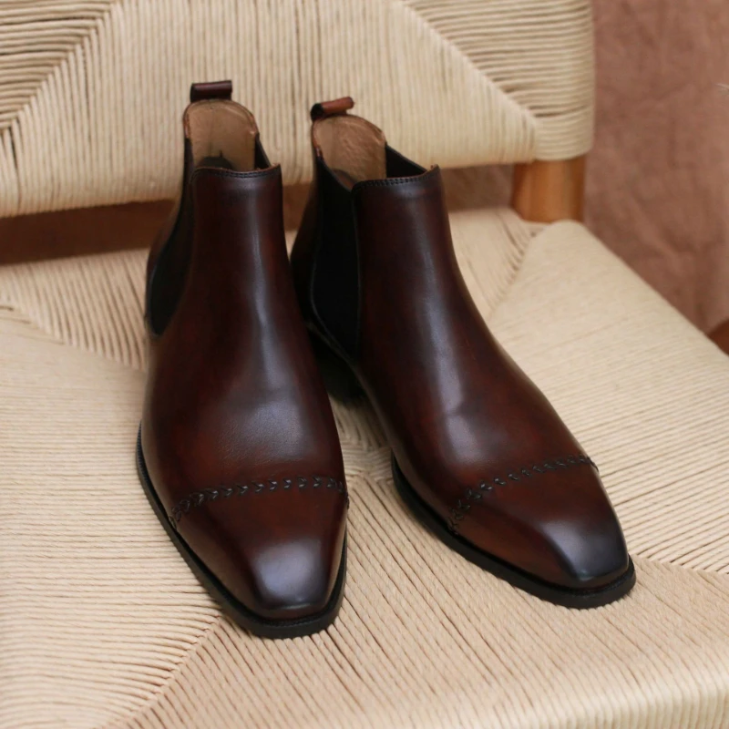 

Men Chelsea Boots Genuine Leather High Top Solid Color Professional Classic Business Banquet Men Boots
