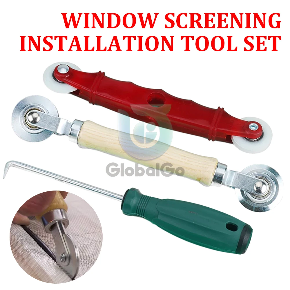 3IN1 Rubber Rolling Wheel Tools Wooden Handle Spline Roller For Renovator Window Installation Screen Door Household Hand Tool